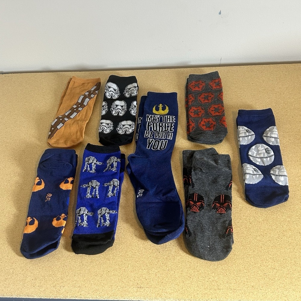 Star Wars Themed Socks Mid & Long Length Style Lot of 8 Vader Storm Trooper Etc